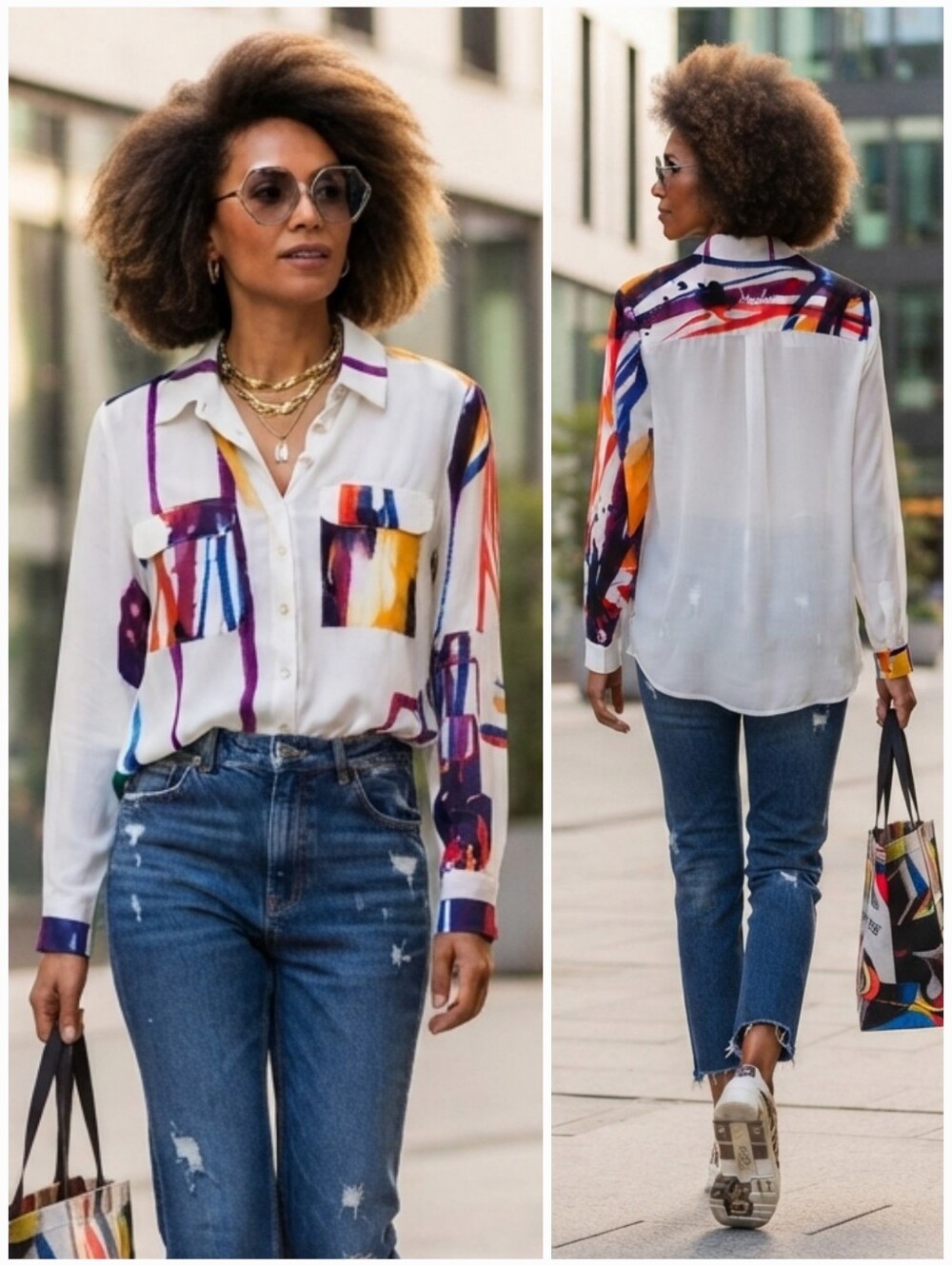 NWOT Desigual Abstract Paint Stroke Chiffon Blouse XL Eclectic Art To Wear